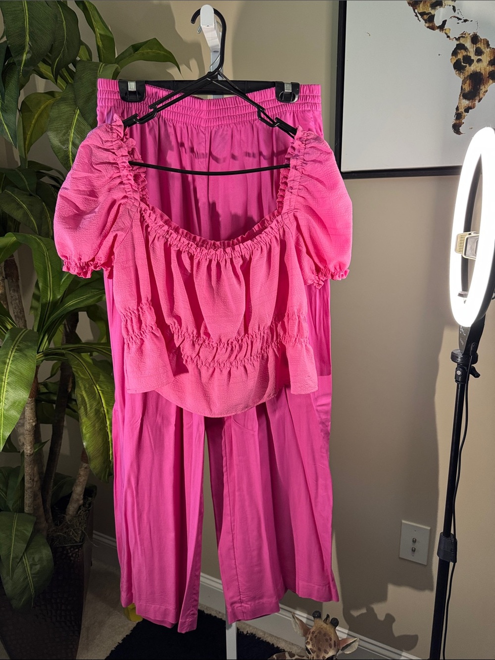 Pink Women's Two-Piece Set. Top/ Bottom. Top size L, Bottom size 10